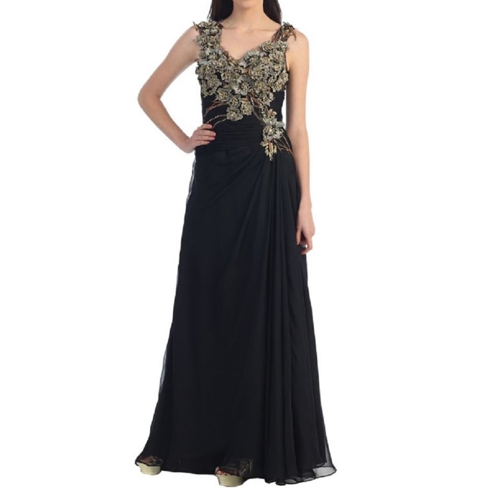 Women's Formal Embroidery Rhinestones beaded Long Evening Gown prom dress - Picture 2 of 5